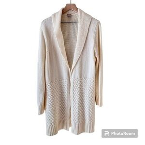 Chico's cardigan lightweight long sweater duster knit cream off white si…